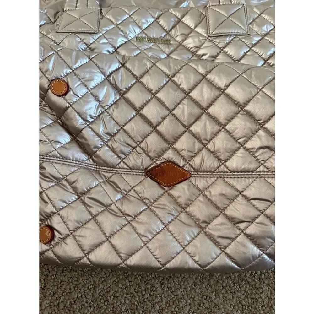 MZ Wallace Metro Tote Deluxe Medium Metallic Rose Gold Quilted Nylon Travel Bag